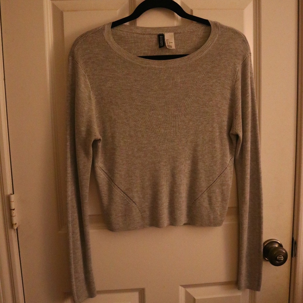 Grey Long Sleeve Knit Crop Sweater